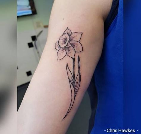 Small Tattoo Flower, Buzz Tattoo, Narcissus Tattoo, Road Tattoo, Narcissus Flower Tattoos, Flower Daffodil, Mum Tattoo, Daffodil Tattoo, Nature Tattoo Sleeve