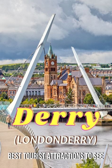 #Derry is a city on the River Foyle in #NorthernIreland Best Tourist Attractions to See in #londonderry #travel #Tourism #traveltips #travelgram #travelblogger #visitderry #walledcity #DiscoverNI #LoveGreatBritain #MyGiantAdventure #UK #UnitedKingdom #travellover #traveltheworld #travelblogging #travelblog #europe #europetravel #europetrip #HomeOfDerryGirls #derrylondonderry #greatbritain #Britain Northern Ireland Travel, Cool Things To Do, Londonderry, Walled City, Travel Tourism, Cool Things, Tourist Places, Ireland Travel, Travel Lover