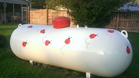 Ludybug propane tank Lp Tank Painted, Painted Propane Tanks Ideas, Large Propane Tank Art, Painted Propane Tanks, Vintage Tanks, Propane Tank Art, Propane Tank Cover, Propane Tanks, Lake Ideas