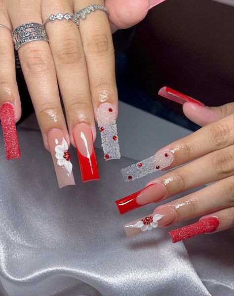 Red Baddie Nails, Nails For Baddies, Extra Birthday Nails, 22 Birthday, Birthday Nail, Nails Collection, Red Birthday, Red Acrylic Nails, Baddie Nails