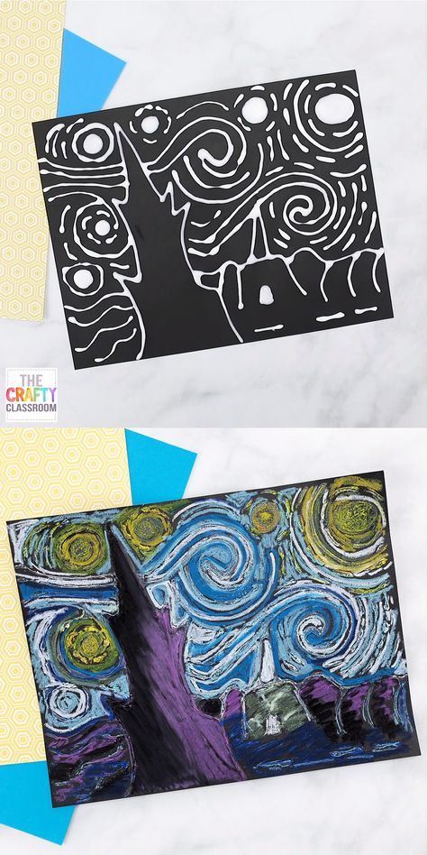 Starry Night Art Project, Group Art Projects For Kids, Van Gogh Inspired Art, Education Drawing, Line Art Projects, معرض فني, Group Art Projects, Summer Art Projects, Art Project For Kids