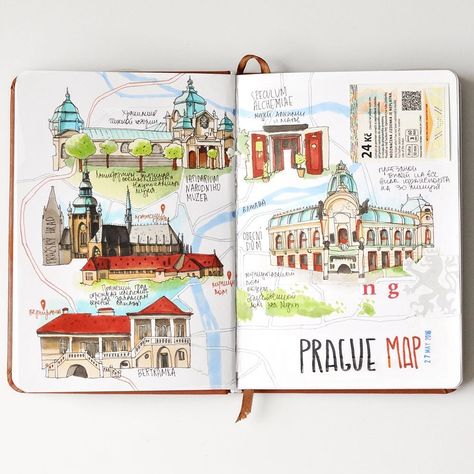 03-Prague-Travel Book-The-Map-Anna-Rastorgueva-Architecture-Travel-Journal-Urban-Sketches-Illustrations-www-designstack-co Travel Diary Travelers Notebook, Voyage Sketchbook, Best Travel Journals, Travel Book Design, Travel Journal Ideas, Travel Book Diy, Travel Art Journal, Diy Travel Journal, Travel Sketchbook