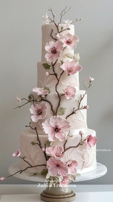 Cherry Blossom Wedding Cake, Cake Artwork, Cherry Blossom Wedding Theme, Bridgerton Style, Cherry Blossom Cake, Blossom Cake, Artist Cake, Cake Design Inspiration, Happy Birthdays