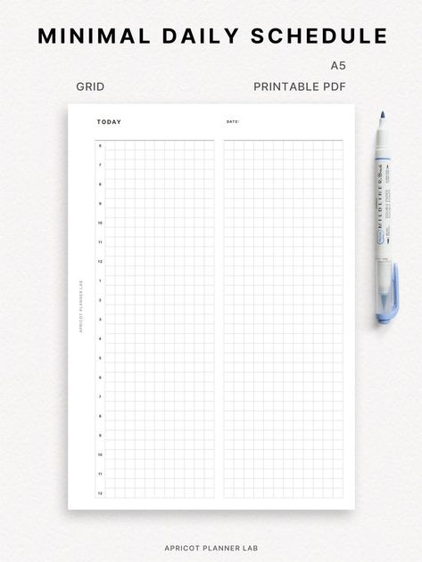 This is a minimal daily planner with a half-hourly schedule and free notes. You can use the note for any need. | Printable PDF | Half hourly daily | Day on 1 page | Undated | 30 minute daily Daily Journal Template, A5 Planner Printables, Studying Stationary, Etsy Planner, Daily Day, Grid Journals, Minimalist Planner, Schedule Organization, Daily Checklist