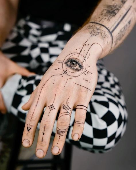 Alchemy Hand Tattoo, Astrological Hand Tattoo, Inside Of Hand Tattoo, Lines Hand Tattoo, Astrology Hand Tattoo, Hand Tattoo Lines, Sacred Geometry Hand Tattoo, Celestial Hand Tattoo, Line Hand Tattoos