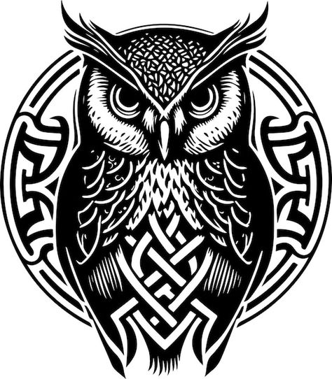 Vecteur dessin au trait noir et blanc de... | Premium Vector #Freepik #vector #logo-oiseau #aigle #logo-hibou #aigle-dessin Celtic Owl Design, Celtic Owl, Halloween Floral Arrangements, Avatar Tattoo, Tattoo T Shirt, Owl Vector, Owl Head, Black And White Line Art, White Line Art