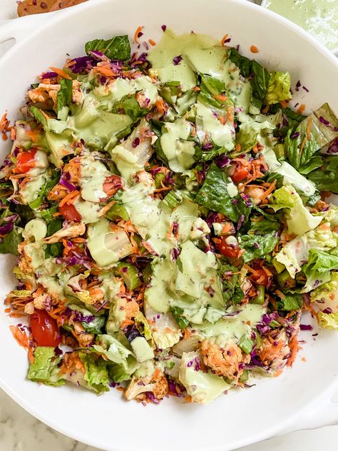 Buffalo Cauliflower Salad, Lovely Delites, Meatless Dinners, Southwestern Salad, Bbq Cauliflower, Protein Vegetarian, High Protein Vegetarian Recipes, Goddess Dressing, Summertime Recipes