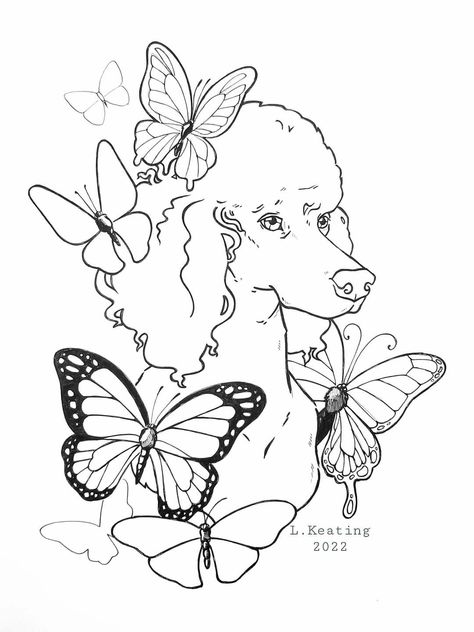 Simple Poodle Tattoos, Poodle Coloring Page, Standard Poodle Tattoo, Cute Poodle Drawing, Poodle Drawing Easy, Poodle Tattoo Ideas, Poodle Drawings, Poodle Sketch, Poodle Tattoo