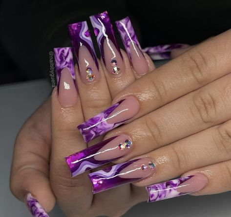 Nail Practice, Classy Nail, Tapered Square Nails, Purple Acrylic Nails, Square Nail, Wow Nails, Airbrush Nails, Square Nail Designs, Purple Nail Designs