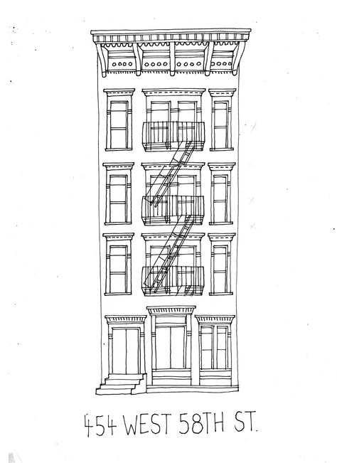 454west58thstreet Nyc Illustration, Nyc Drawing, New York Drawing, Building Sketch, Building Drawing, Building Illustration, Architecture Drawing Art, House Illustration, City Illustration