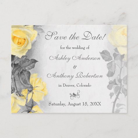 Grey And Yellow Wedding Theme, Save The Date Summer, Yellow Rose Wedding, Grey Wedding Theme, Grey Weddings, Yellow Inspiration, Yellow Grey Weddings, Wedding Theme Color Schemes, Yellow Wedding Invitations