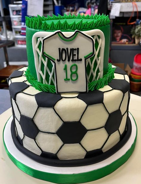 Birthday Cake 2 Tier, Soccer Birthday Theme, Cake 2 Tier, Soccer Birthday Cakes, Soccer Birthday Party, Sports Cakes, Soccer Cake, Soccer Birthday Parties, Sport Cakes