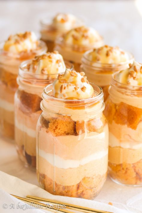 Mini Trifles, Butter Finger Dessert, Pumpkin Trifle, Pumpkin Butterscotch, Mini Trifle, Butterscotch Cake, Homemade Toffee, Pumpkin Mousse, Butterscotch Sauce