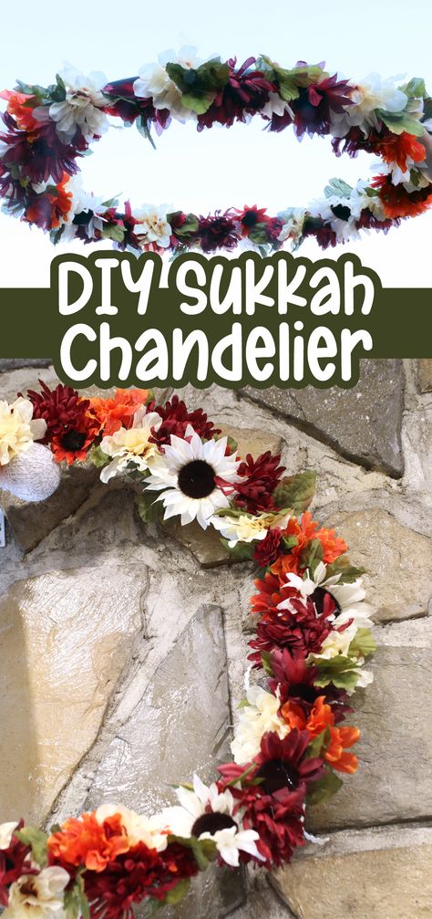 Floral Sukkah Chandelier - A DIY Decoration Diy Sukkah, Sukkah Decorations, Channel Ideas, Diy Table Decor, Make A Table, Sukkot, Jewish Holiday, Floral Hoops, Diy Decoration