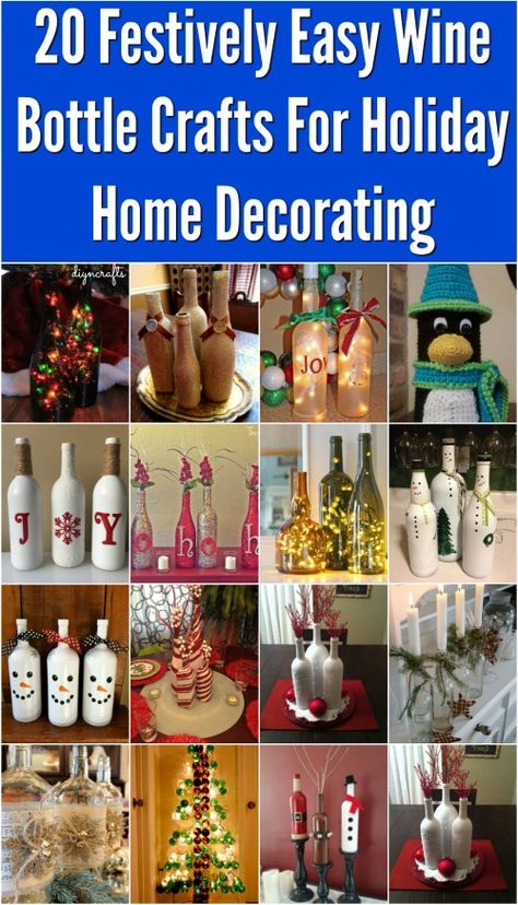 Diy Easy Christmas Decorations, Christmas Wine Bottle Crafts Diy, Holiday Wine Bottle Crafts, Upcycle Bottles, Diy Bottles, Wine Bottle Crafts Christmas, Wine Bottle Project, Holiday Wine Bottles, Decorated Bottles