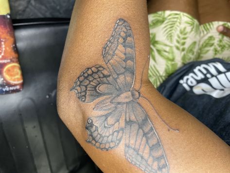 Butterfly Tattoo Under Elbow, Elbow Side Tattoo, Side Of Elbow Tattoos For Women, Butterfly Tattoo Open And Close On Arm, Elbow Pit Tattoos For Women, Butterfly On Elbow Tattoo, Butterfly Elbow Tattoo Open Close, Elbow Tattoo Butterfly, Side Of Elbow Tattoo