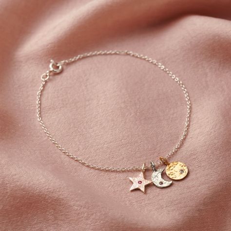 Personalised Gifts For Mum, Posh Totty, Sun Charm, Moon Bracelet, Sun Moon Stars, Birthstone Bracelet, Gold Sun, Aquamarine Jewelry, Bracelet Online