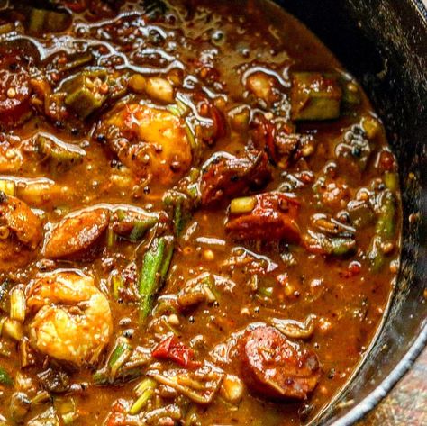 Gumbo Recipe Okra, Popeyes Spicy Chicken Recipe, Turkey Gumbo, Gumbo Recipe Easy, Okra Gumbo, Shrimp And Sausage Gumbo, Louisiana Dishes, Gumbo Recipe Sausage, Shrimp Gumbo