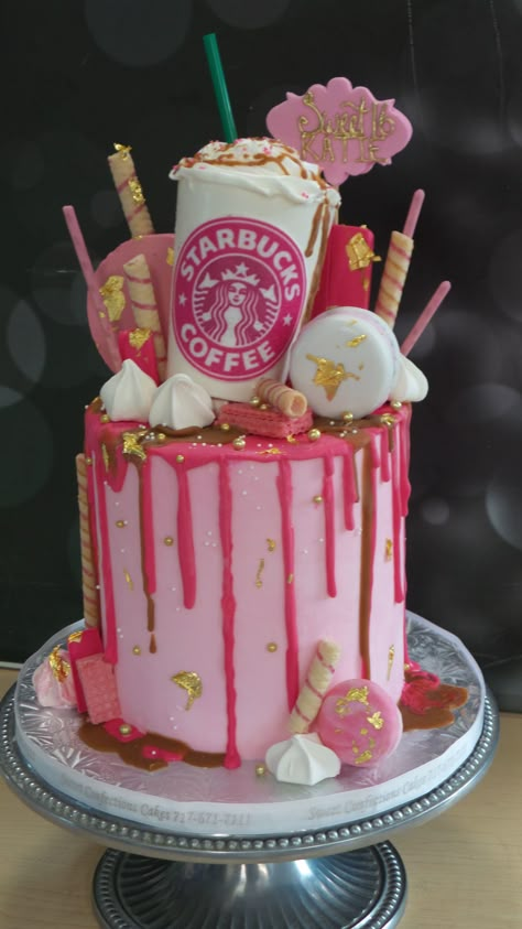 Cute Preppy Cakes, Cake Designs Preppy, Birthday Cake Preppy, Starbucks Cake Ideas, Starbucks Drinks Birthday Cake, Preppy Cakes Birthday, Birthday Cake Starbucks, Starbucks Cake Design Ideas, Starbucks Birthday Cake