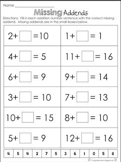 First Grade Fanatics: Sight Word Assessing & Some Random Freebies! Missing Addends, Missing Addend, Summer Math, Math Number Sense, 1st Grade Math Worksheets, Math Addition, 1st Grade Worksheets, Kindergarten Math Worksheets, Homeschool Math