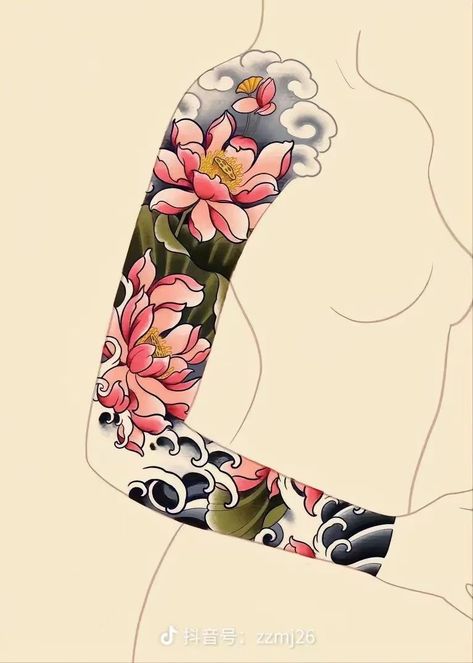 Japanese Art Tattoo Sleeve, Female Japanese Sleeve, Hip Tattoos Women Japanese, Japanese Sleeve Women, Large Back Piece Tattoo Women, Asian Tattoo Sleeve Women, Japanese Tattoo Sleeve Woman, Japanese Arm Tattoos For Women, Japanese Tattoo Art Feminine