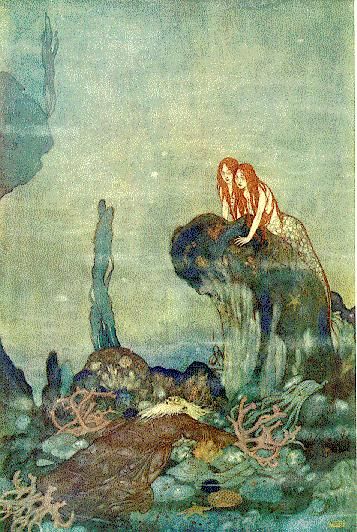 Dulac illustration for The Tempest Grafika Vintage, Kunst Inspo, Edmund Dulac, The Tempest, Arthur Rackham, Mermaids And Mermen, Fairytale Illustration, Fairytale Art, Mermaid Art