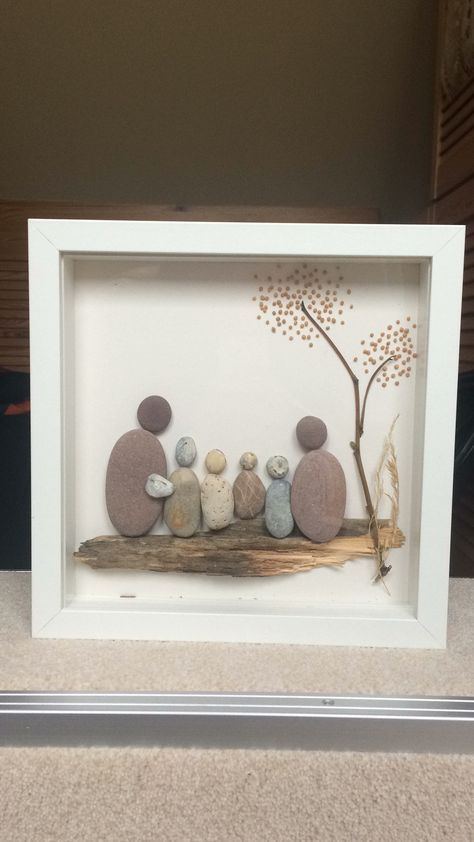 My sister and I made this as a Christmas gift for my parents. It is not that hard to do but it expressed just so much. My parents, especially my mum, loved it straight away.  We used: Frame from IKEA Hot glue (for the stone) Paper glue (for the seeds) -make sure when using seeds or flowers that they are dry enough!! Ruby Anniversary Gifts, Sea Glass Art Projects, Ruby Anniversary, Family Presents, Glass Art Projects, Paper Glue, Sea Glass Art, Rock Crafts, My Parents