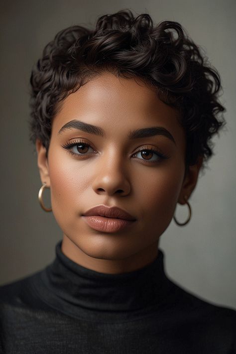 Pixie Cut Hair Color, Curly Pixie Cuts Black Women, Military Hairstyles, Pixie Cuts For Black Women, Short Curly Pixie Cut, Short Hair Pixie, Curly Pixie Hairstyles, Short Curly Pixie, Peinados Hair Styles