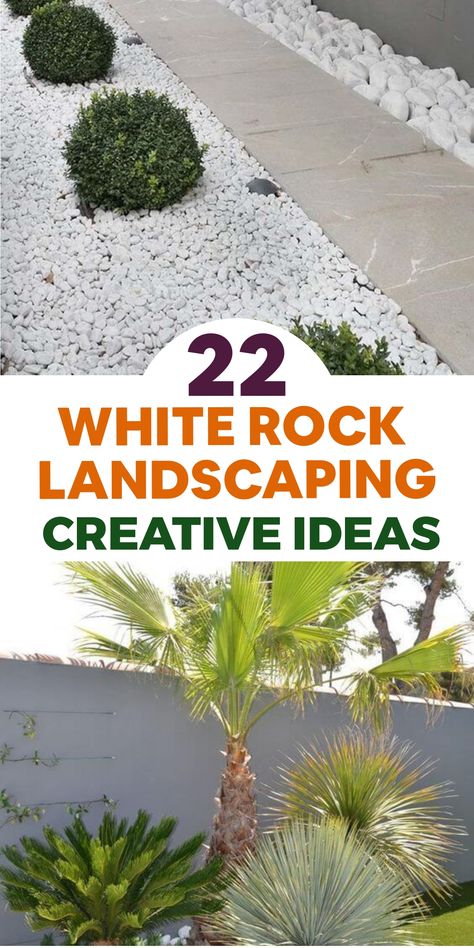 Transform your garden with a stunning white rock pathway adorned with glistening pebbles, stones, or marble chips that shimmer in the sunlight, casting a magical aura over your outdoor area. Mixing various sizes and textures of white rocks will craft an engaging pathway leading guests through your garden, imparting a touch of opulence and peace to the environment. Landscaping With White Rocks, Marble Chips Landscaping, White Rock Landscaping Ideas, Rocks In Landscaping, White Rock Landscaping, Rock Walkway, Rock Pathway, Tire Garden, White Rocks