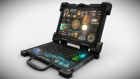 "Sci-fi Military Rugged Laptop" by / Sci Fi Laptop, Sci Fi Tech Concept, Cyberpunk Laptop, Futuristic Laptop, Space Gadgets, Hacker Laptop, Laptop Concept, Sci Fi Computer, Sci Fi Military