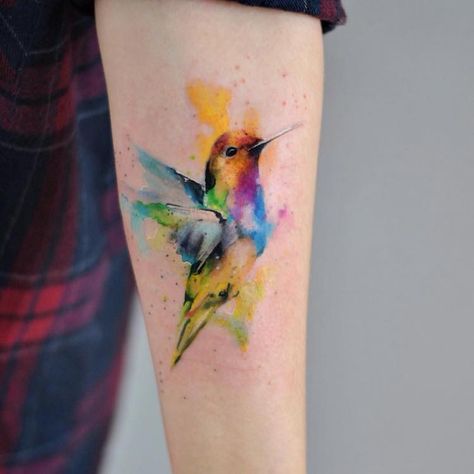 Colorful Hummingbird Tattoo, Hummingbird Tattoo Meaning, Design Tatuaje, Small Hummingbird Tattoo, Watercolor Bird Tattoo, Colorful Hummingbird, Vogel Tattoo, Watercolor Hummingbird, Wild Tattoo