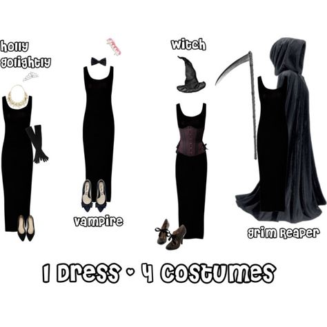 Halloween Costumes W A Black Dress, Black Dress For Halloween Costume, Black Dress Costumes Halloween, Black Long Dress Halloween Costume, Halloween Costumes All Black Outfit, Simple Black Dress Halloween Costume, Halloween Costumes Women Black Dress, Halloween Costume Ideas Black Dress, Long Black Hair Halloween Costume Ideas