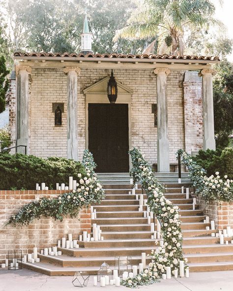 Wedding Stairs, Old World Wedding, Night Time Wedding, Hydrangea Arrangements, Elegant Wedding Inspiration, Hydrangeas Wedding, Tall Centerpieces, Ceremony Backdrop, Candle Centerpieces