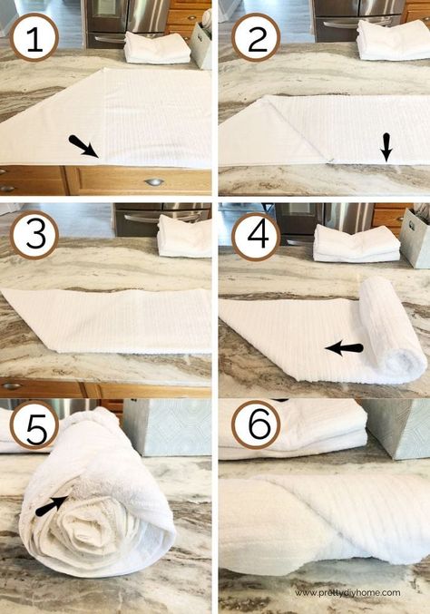 How to Roll Towels to Save Space and Organize - Pretty DIY Home How To Fold Bath Towels To Save Space, Towel Folding Ideas Tutorials, Fold Towels To Save Space, Roll Bath Towels, How To Fold Bath Towels, Gross Toilet, How To Roll Bath Towels, Roll Towels, Toilet Stains