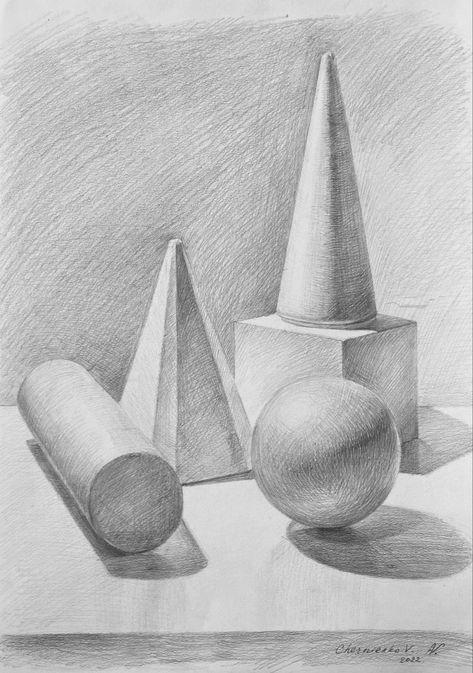 Geometric Figures Drawing, Basic Shading, Still Life Pencil Shading, Hanukkah Art, 3d Geometric Shapes, Melbourne Art, Geometric Figures, Pencil Shading, Object Drawing