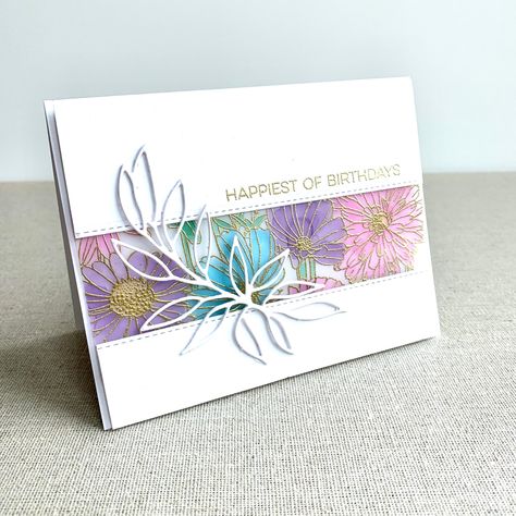 Modern Birthday Cards Handmade, Cards Using Patterned Paper, Patterned Paper Cards, Funky Florals, Hulk Hands, Heat Embossing, Sunflower Cards, Flowers Card, Pinkfresh Studio