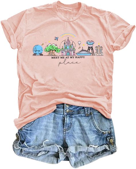 PRICES MAY VARY. MATERIAL: World traveler shirt for women is made of 60% polyester, 35% cotton, and 5% spandex, which fabric is breathable against your skin, keeping everything fresh and dry. FEATURES: Women magical castle graphic shirts. 'Meet Me At My Happy Place' letter print shirt. Funny spaceship, Earth, Big Thunder Mtn, Space Mtn, Splash Mtn graphic shirt, which is a magic kingdom inspired shirt. Cute style, Lightweight, classic fit, double-needle sleeve and bottom hem. OCCASION: Cute fami Kingdom Castle, Magic Kingdom Castle, Funny Vacation Shirts, Epcot Shirts, Girls Vacation, Country Music Shirts, Graphic Print Shirt, Disney Shirt, Funny Graphic Tees