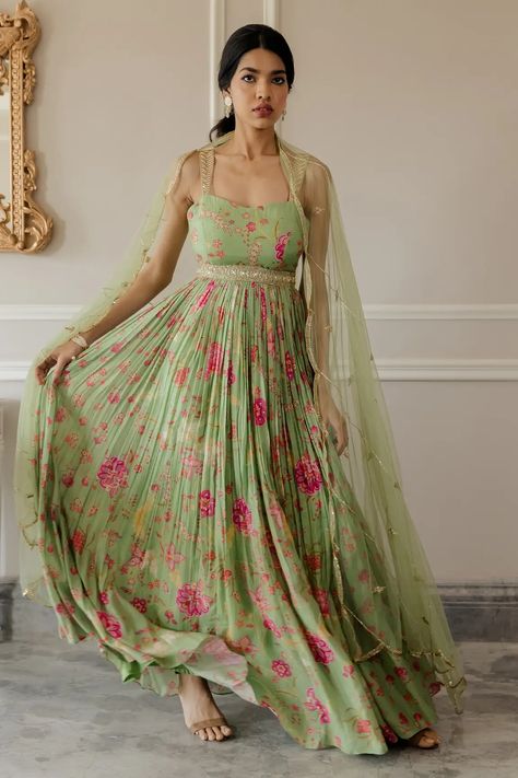 Buy Paulmi and Harsh Green Cotton Silk Floral Print Anarkali And Dupatta Set Online | Aza Fashions Paulmi And Harsh, Floral Print Anarkali, Green Anarkali, Printed Anarkali, Pista Green, Dresses Traditional, Dupatta Set, Indian Fashion Designers, Anarkali Dress