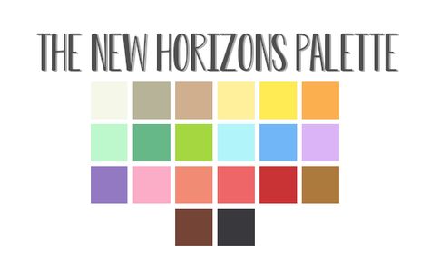 NEW HORIZONS PALETTE A lil palette made up of colours I sampled from the promotional art and packaging of the new Animal Crossing game + themed switch! I wanted something more bright and cheerful that... Animal Crossing Color Palette, Hex Codes, Island Design, New Animal Crossing, Animal Crossing Game, Color Pallets, Color Theory, Colour Palette, Classroom Decor