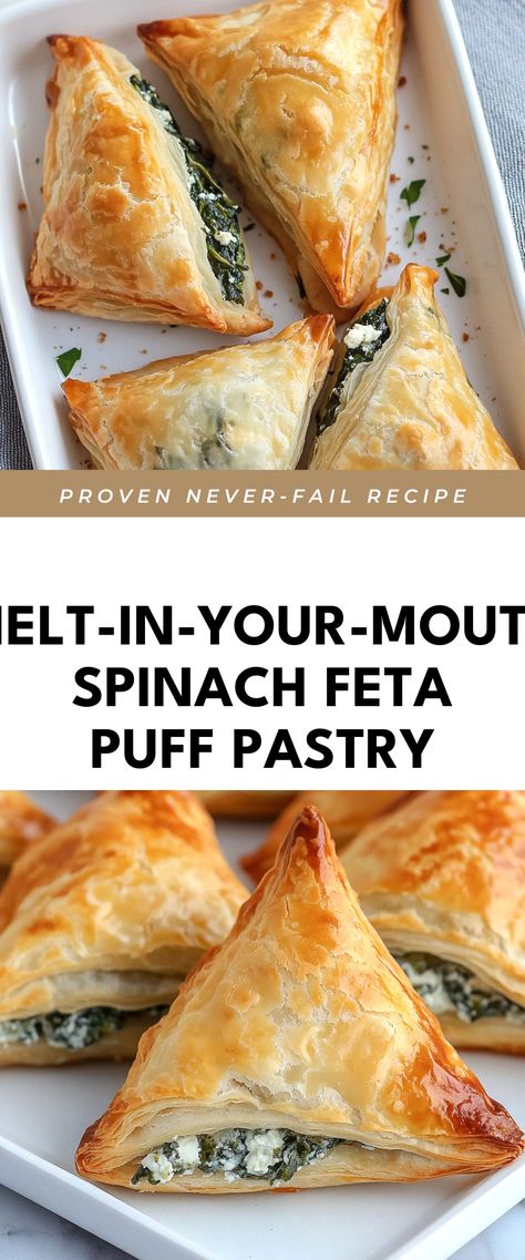 Image for Melt-in-Your-Mouth Spinach Feta Puff Pastry Spinach Puffs Recipe Easy, Phyllo Dough Spinach Artichoke, Spinach And Feta Pastry Filo, Phylo Pastry Spinach, Spinach And Feta Puffs, Puff Pastry With Spinach And Feta, Spinach Filling Recipes, Spinach Puffs Kronk, Puff Pastry Spanakopita Recipe