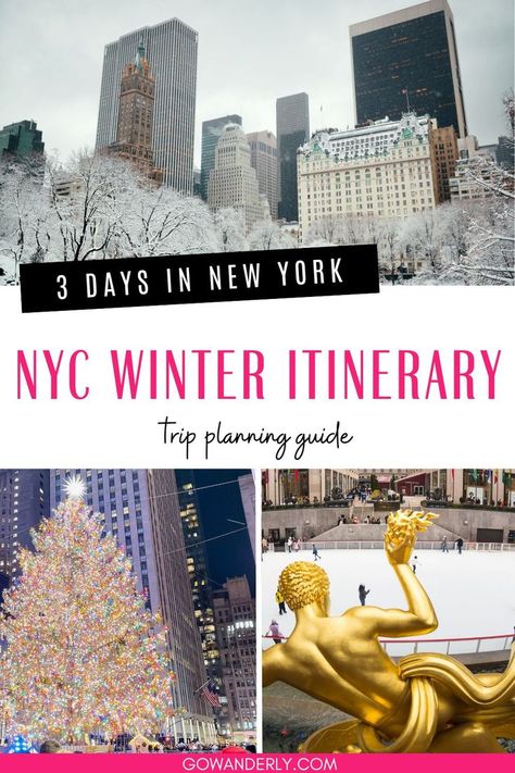 Discover the ultimate 3-day winter itinerary for New York City. Nyc Holiday Itinerary, Surprise Trip To New York Reveal, New York Itenary Christmas, Surprise Nyc Trip Reveal Ideas, A Day In New York City, New York City Christmas Itinerary, Things To Do In Nyc In January, January In New York, 48 Hours In New York City