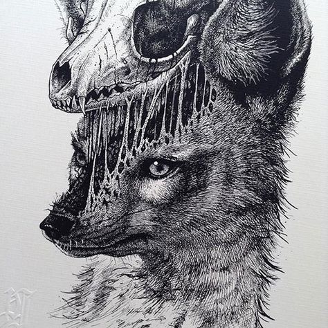 eerie-gruesome-gothic-black-white-animal-skull-art-paul-jackson-19 Paul Jackson Artist, Animal Skull Drawing, Artsy Pants, Fox Skull, Paul Jackson, Wild Art, Skulls Drawing, Leg Sleeve, Skull Drawing