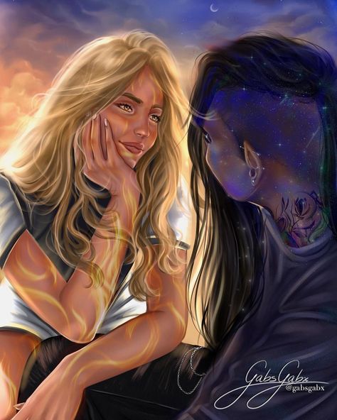 ☀️ So the Day falls in love with the Night 🌌 . FIVE FREAKING DAYS TILL HOFAS RELEASEEEEEE!! So to celebrate he’s Day&Night art 💙💛 i’ve got… | Instagram Day And Night Fanart, Day And Night Crescent City, Hofas Sjm, Fantasy Romance Art, Sjm Universe, Sjm Books, Sara J Maas, Queen Of Nothing, Library Inspiration