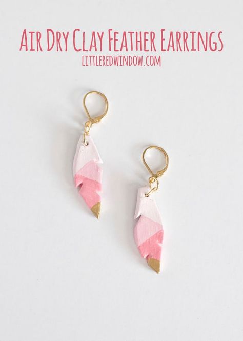 Easy Air Dry Clay Earrings, these cute feather earrings are lightweight and super simple to make!  | littleredwindow.com Clay Feather Earrings, Air Dry Clay Earrings Diy, Clay Earrings Diy Tutorials, Air Dry Clay Cat, Dry Clay Earrings, Easy Air Dry Clay, Air Dry Clay Earrings, Clay Earrings Diy, Diy Wire Jewelry Rings