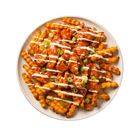 a platter of waffle fries loaded with savory buffalo chicken creating tantalizing fusion tastes bu Chicken Loaded Fries, Chicken Fast Food, Buffalo Chicken Fries, Chicken Fries, Waffle Fries, Loaded Fries, Transparent Image, Buffalo Chicken, Fried Chicken