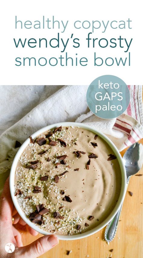 Copycat Wendy's Frosty Smoothie Bowl :: paleo, keto, GAPS Wendy's Frosty, Protein Smoothie Bowl, Chocolate Smoothie Bowl, Bakers Chocolate, Dessert For Breakfast, Dessert Smoothie, Chocolate Smoothie, Glutenfree Dairyfree, Low Carb Chocolate