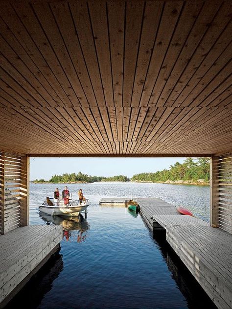 Mos Architects, Boat Garage, Dock Ideas, Floating Boat, Floating Homes, Lakefront Living, Lakefront Property, House Boats, Water House