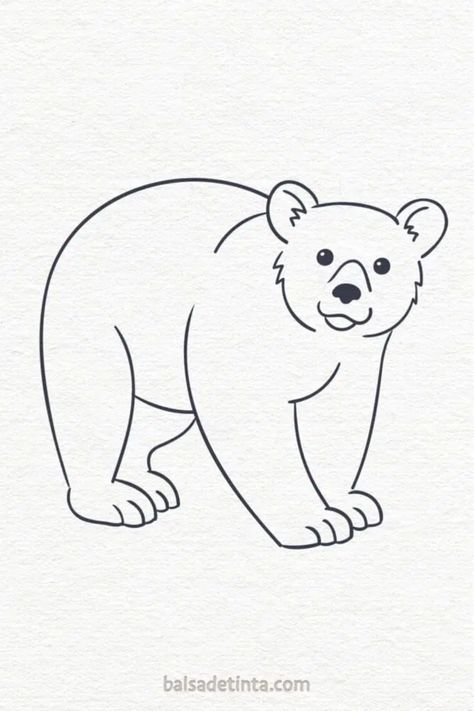 A simple black and white drawing of a bear. Wild Animal Drawings Simple, Simple Animal Outlines, Bear Sketch Simple, Draw Bear, Animal Drawing Ideas, Animals To Draw, Start Sketching, Bear Sketch, Easy Drawing Ideas