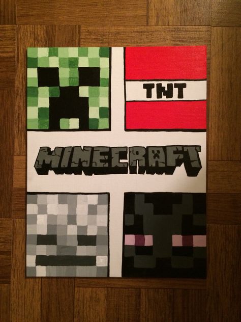 Minecraft Canvas Canvas Painting Ideas Minecraft, Simple Minecraft Drawings, Minecraft Paintings On Canvas, Minecraft Acrylic Painting, Minecraft Painting Ideas On Canvas, Minecraft Canvas Painting, Minecraft Canvas Painting Diy, Minecraft Painting Ideas, Minecraft Doodles