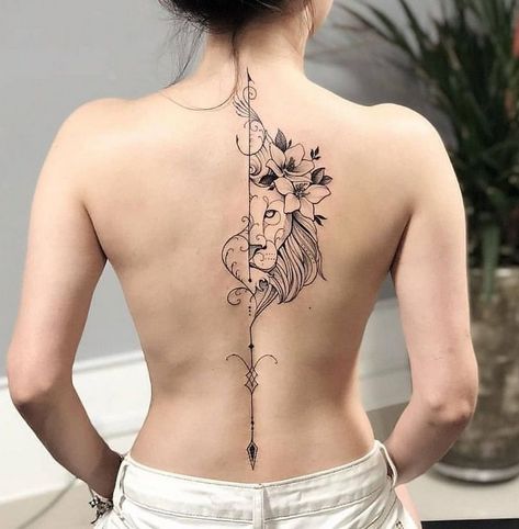 Tatuaje Columna Completa media cara de leon y flecha Celestial Elements, Girl Back Tattoos, Tattoo Trend, Leo Tattoos, Inspiration Tattoos, Spine Tattoos For Women, Tattoos Geometric, Tattoo Girls, Minimalist Tattoos